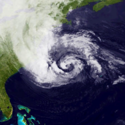 Satellite photo of Super Storm Sandy one day before devastating New York City.